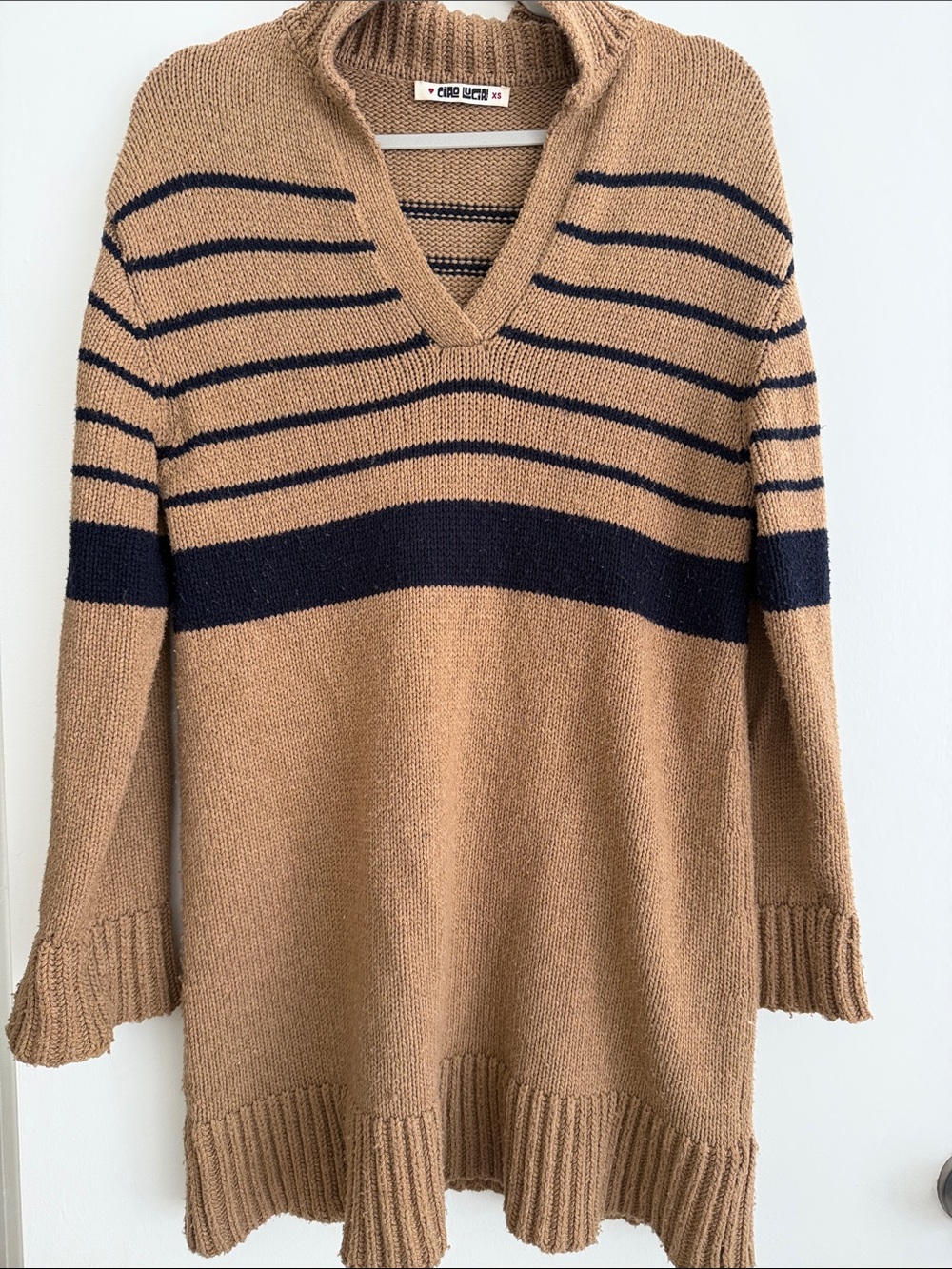 Ciao Lucia Camel and Black Striped V-Neck Sweater
